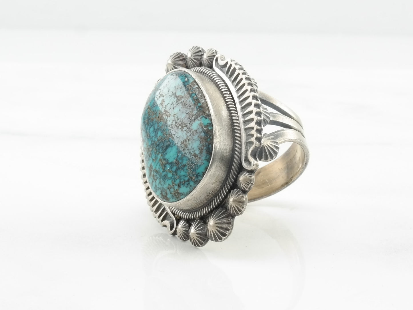 Vintage Navajo Silver Ring Turquoise Spiderweb Sterling Blue Size 8 3/4