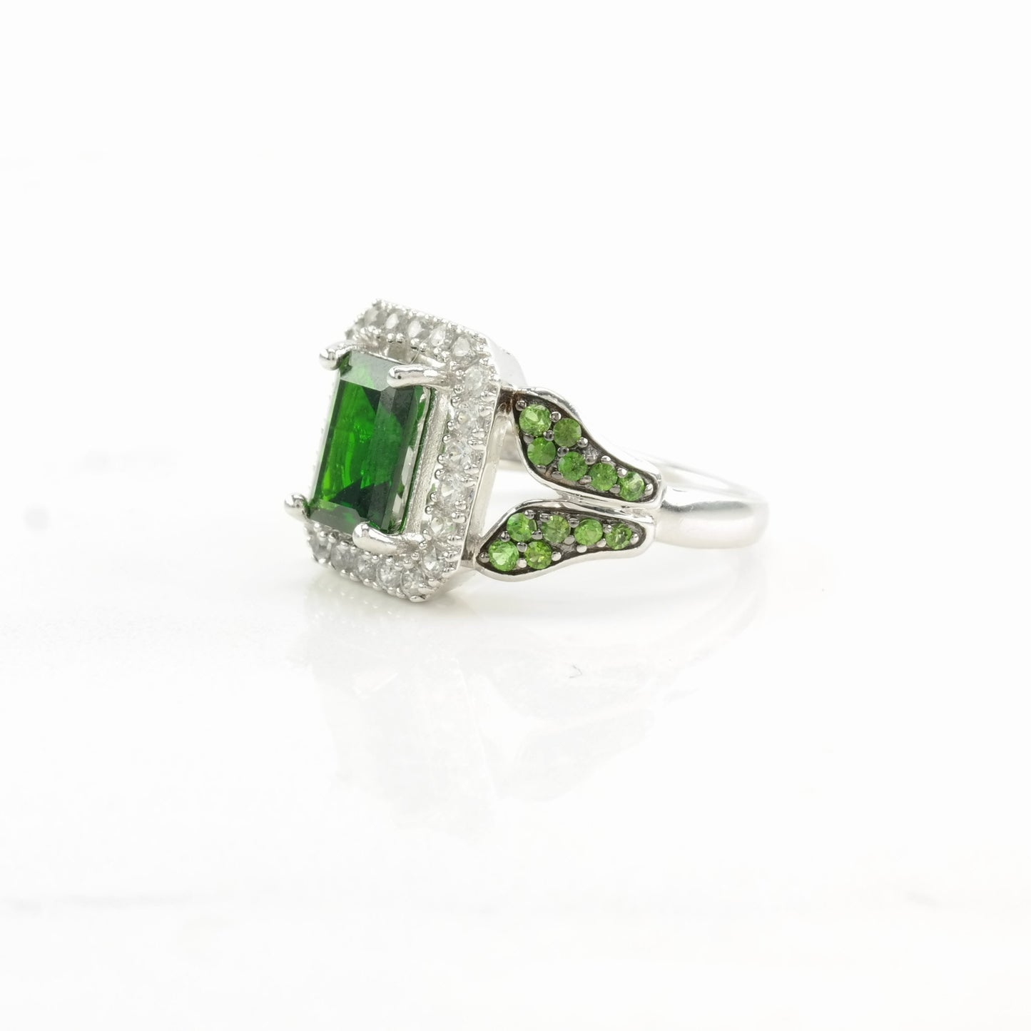 Vintage Sterling Silver Ring Chrome Diopside Leaf Green Size 5