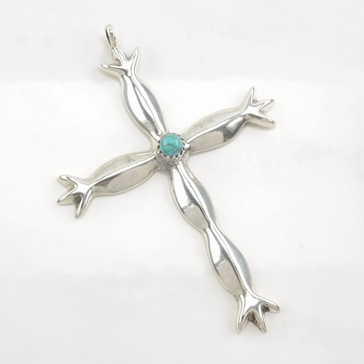Vintage Native American Turquoise Cross Sterling Silver Pendant