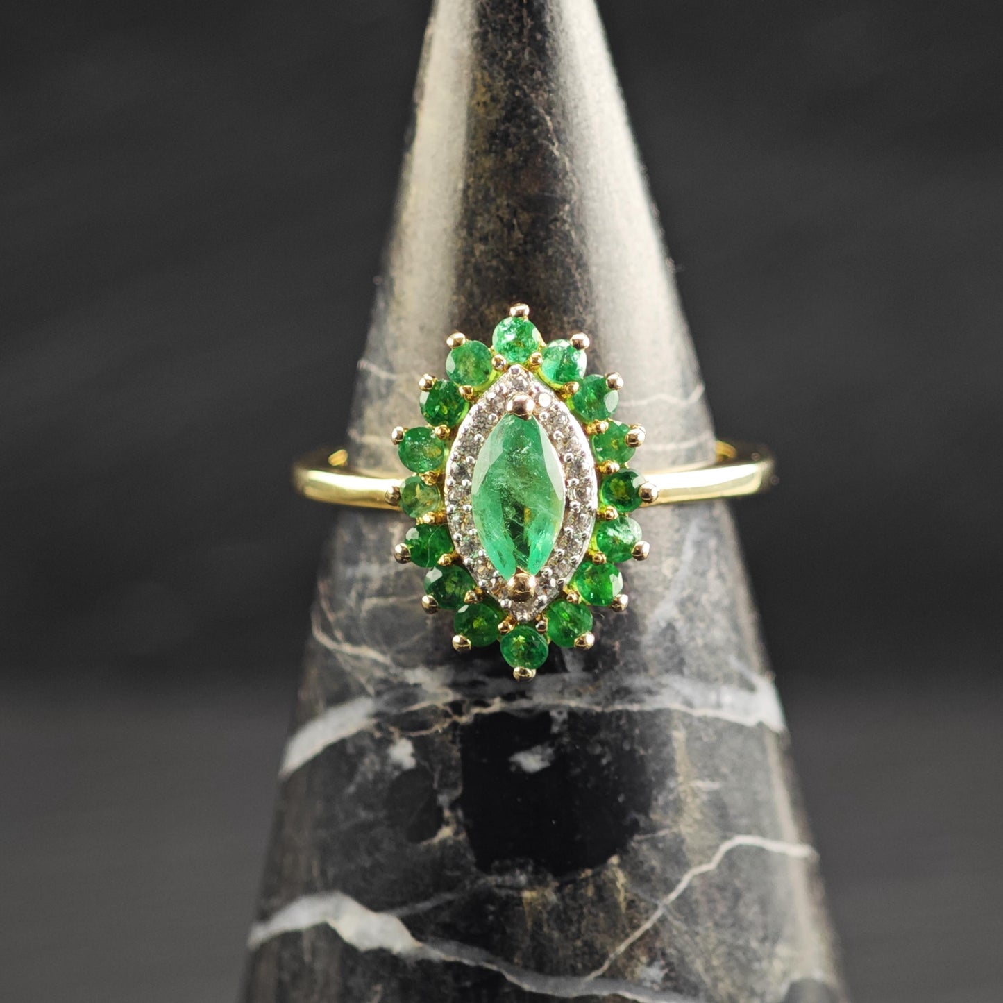 Gold Plated Emerald Sterling Silver Ring Sz 6 R6711