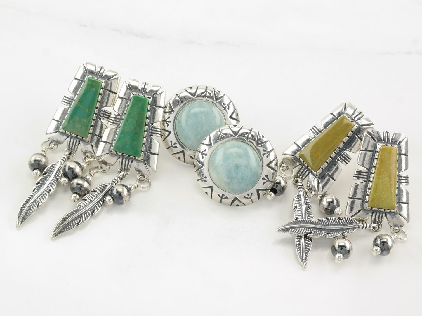 Choice of Carolyn Pollack Sterling Silver Turquoise, Larimar, Feather, Stamped Earrings Dangle, Stud