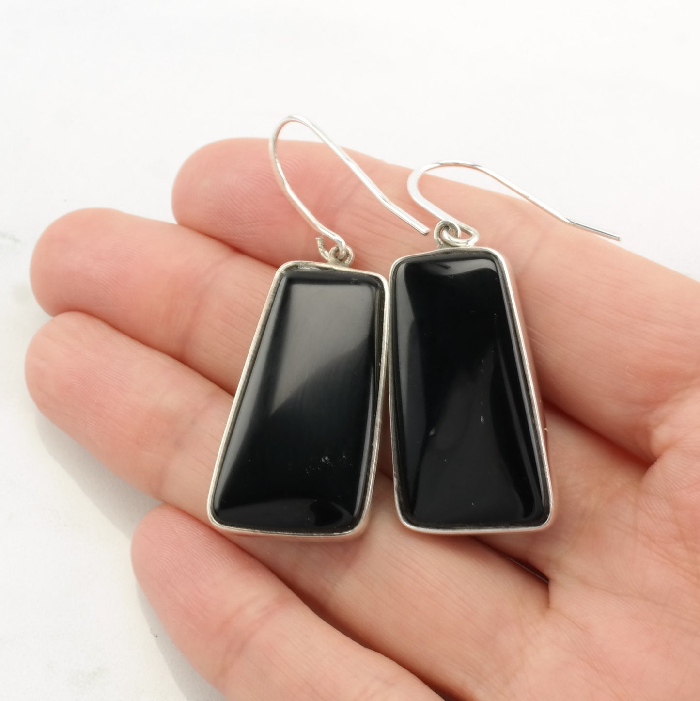 Sterling Silver Onyx, Opal Mosaic Inlay Earrings Fish hook/Dangle