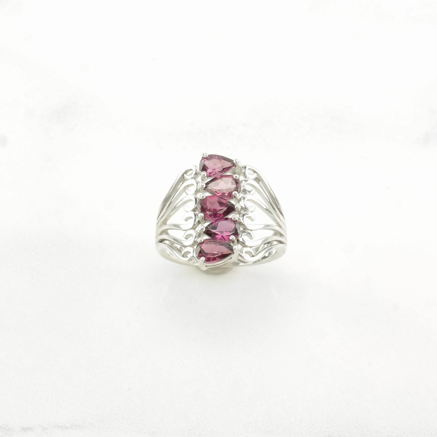 Vintage Sterling Silver Ring Garnet Pink Size 7