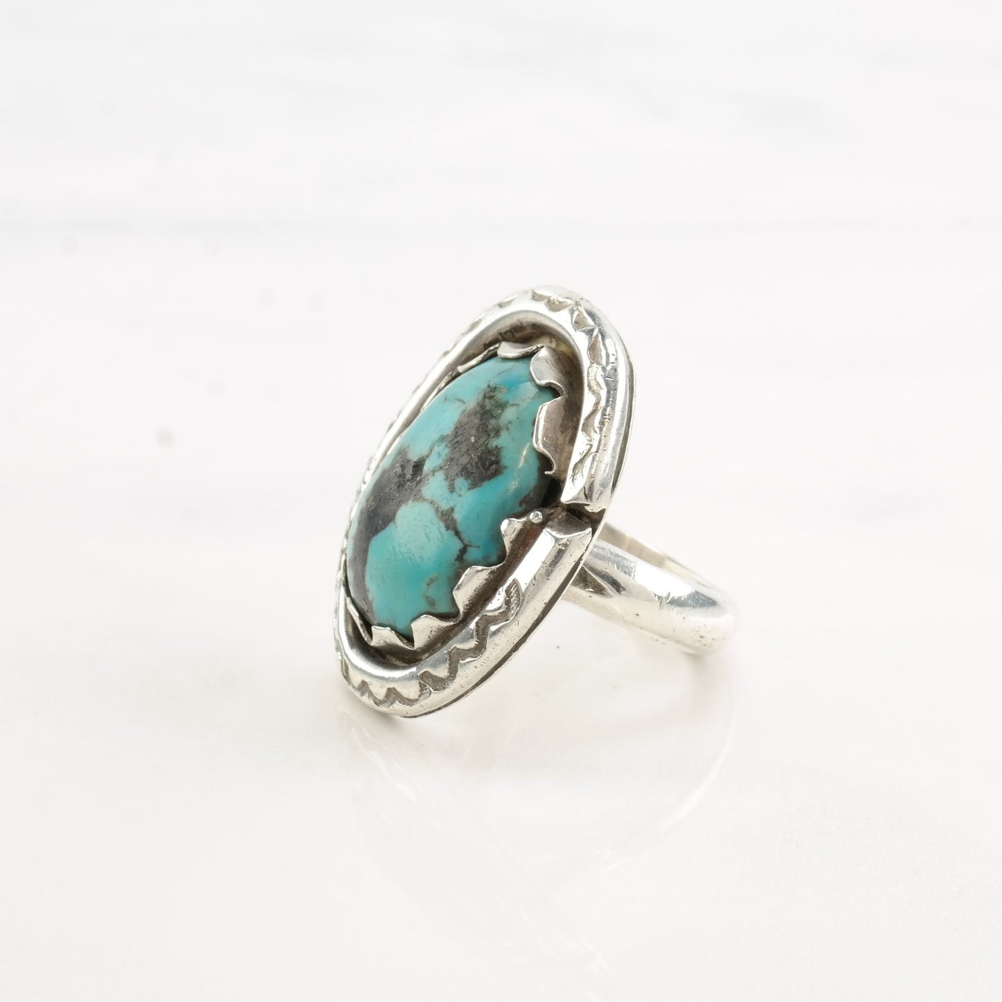 Vintage Southwest Silver Ring Turquoise Oval Sterling Size 6