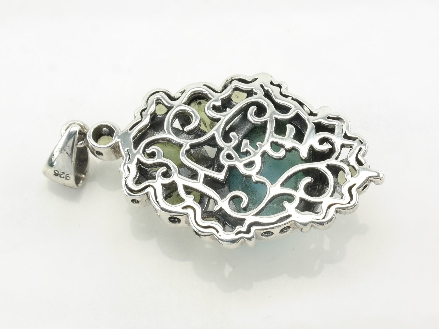 Vintage H&E Larimar, Chrome Diopside Sterling Silver Pendant