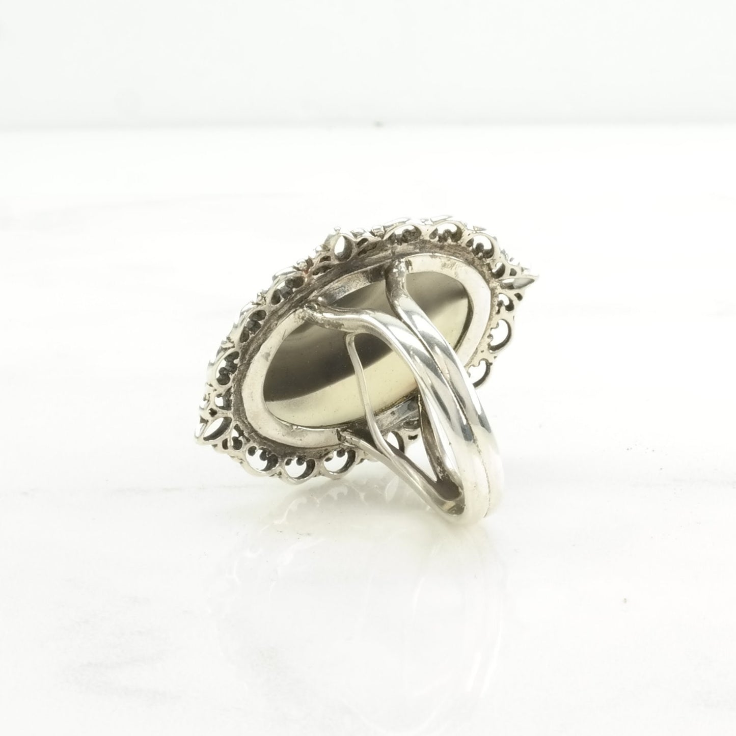 Vintage Sterling Silver Ring Agate Black, White Size 7