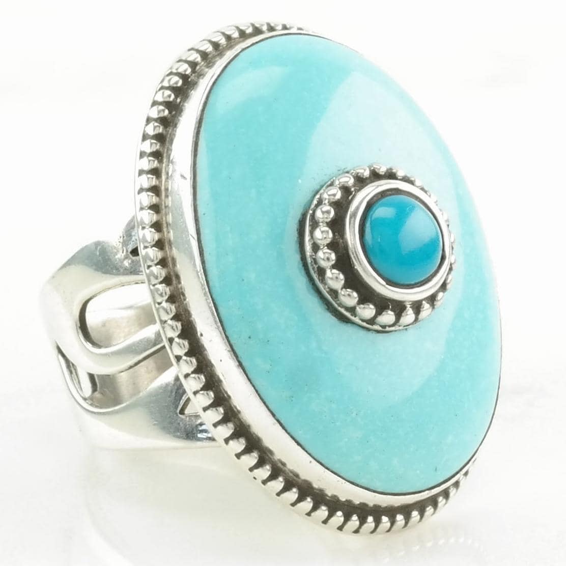 Vintage DTR Silver Ring Turquoise Two-Toned Sterling Blue Size 7