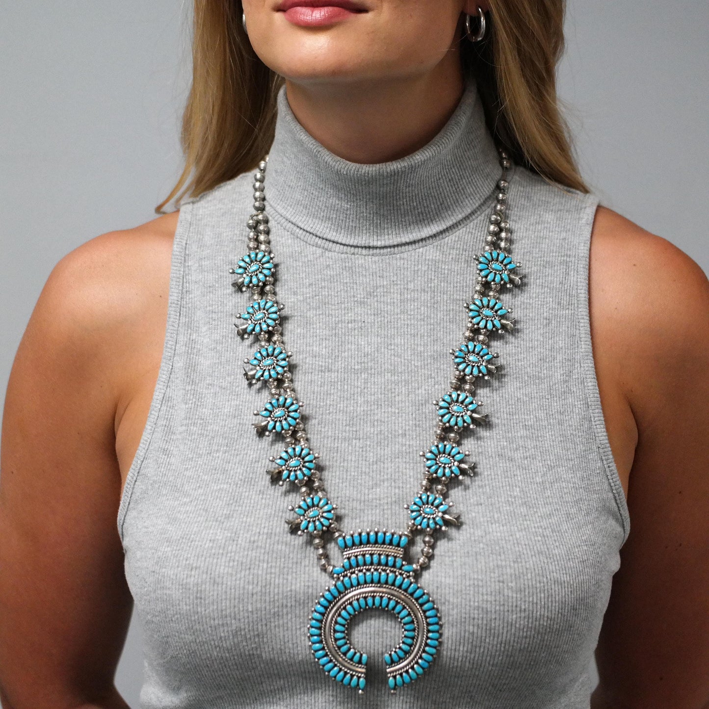 Historic Alice Quam, Zuni, Native American Squash Blossom Necklace Sterling Silver
