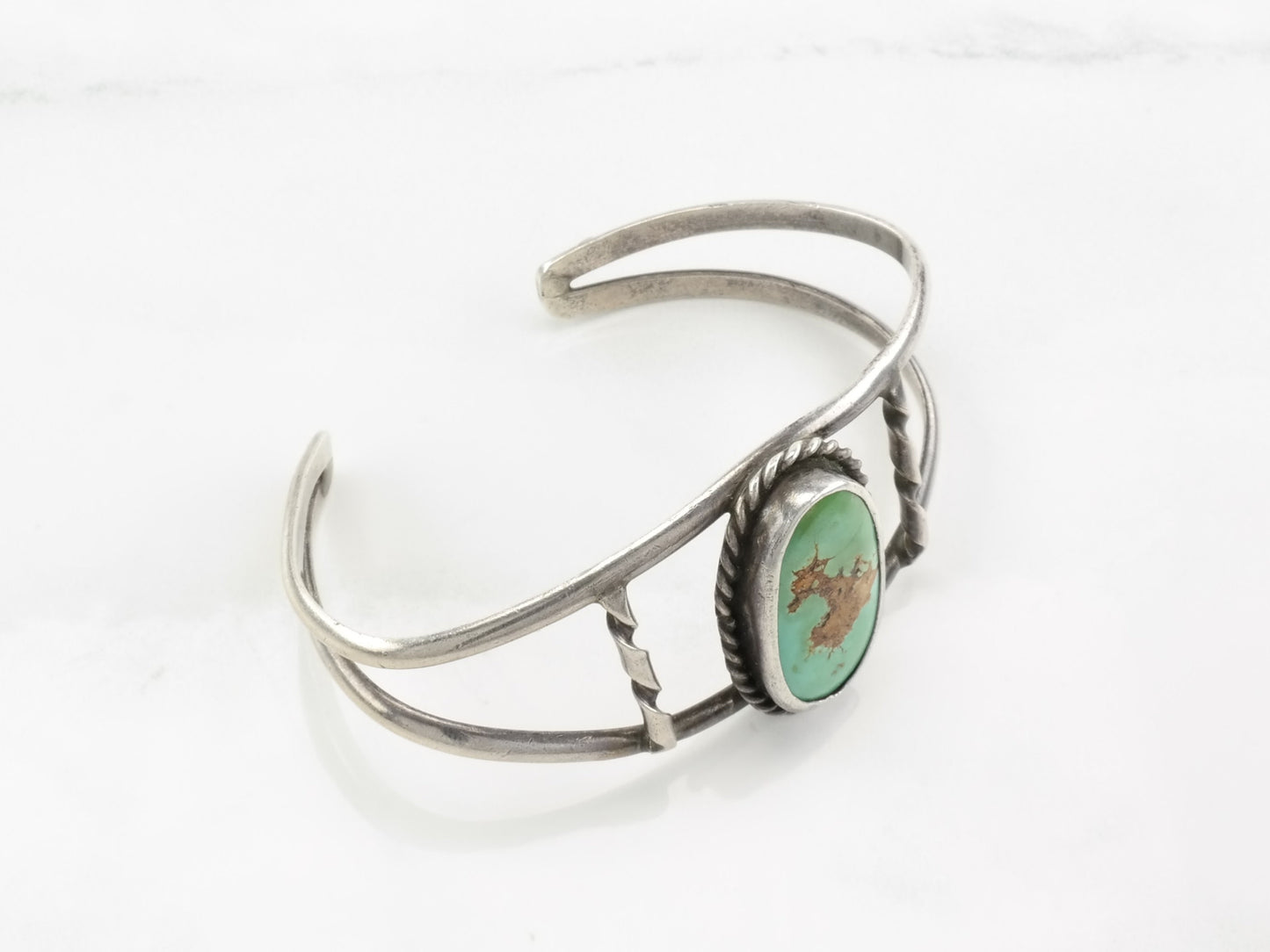 Vintage Sterling Silver Turquoise Dragon Bracelet | Dragon Inclusion | 1970s Boho Chic | 6" Wrist