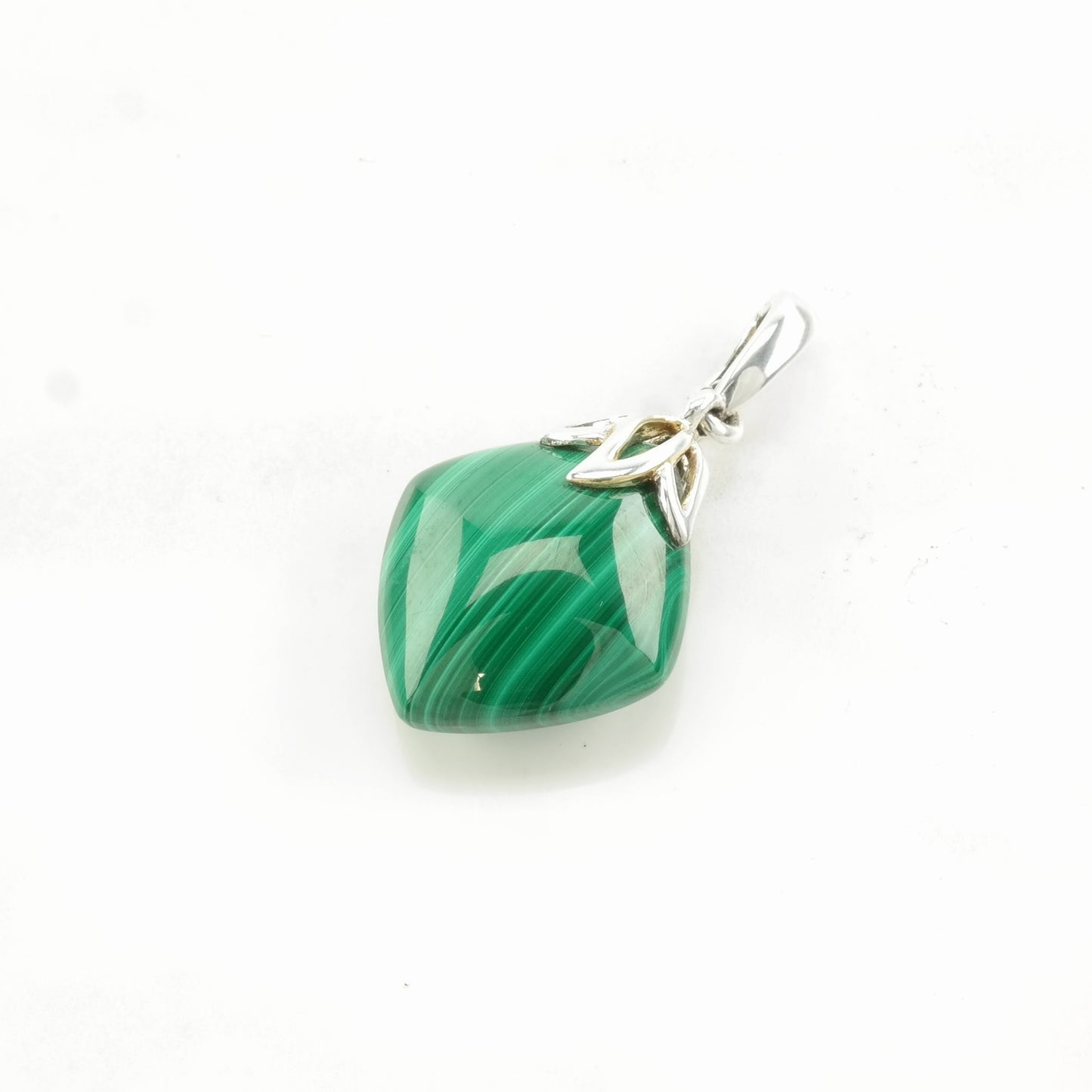 Vintage Malachite Floral accents Sterling Silver Pendant
