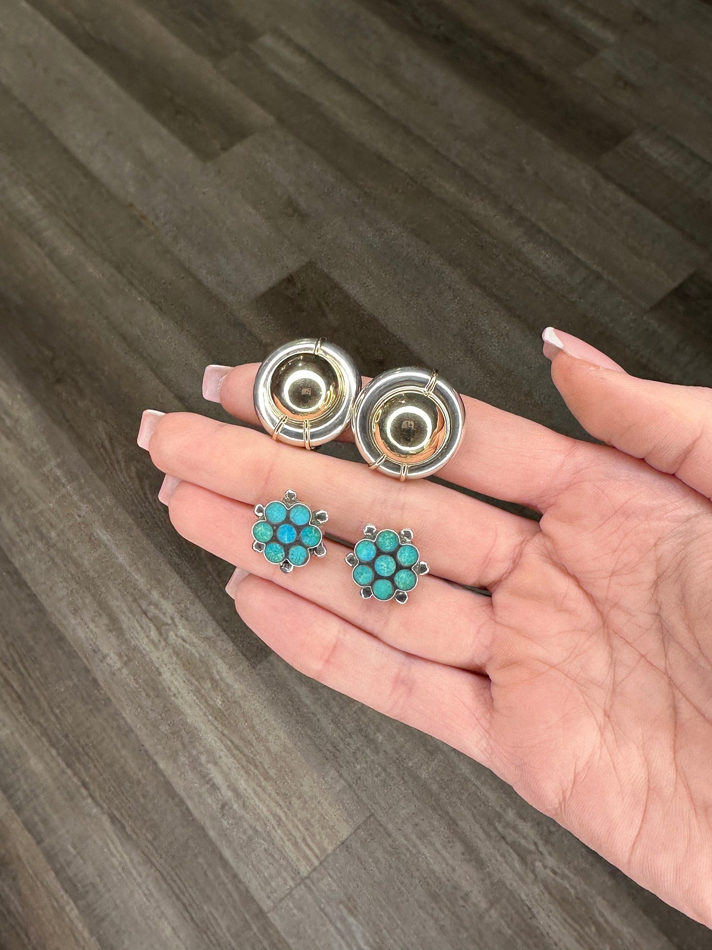 Sterling Silver 14k Gold Dome Earrings Omega back