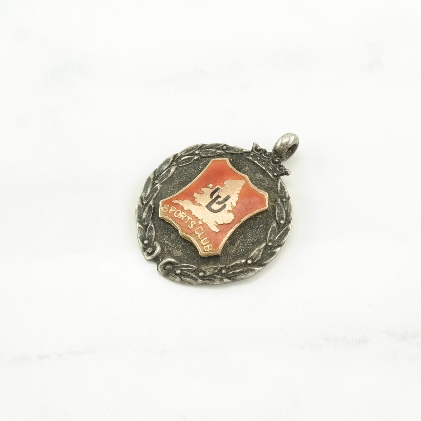 Vintage 1929, Soccer Medal United Dairies Football League Enamel Sterling Silver Pendant