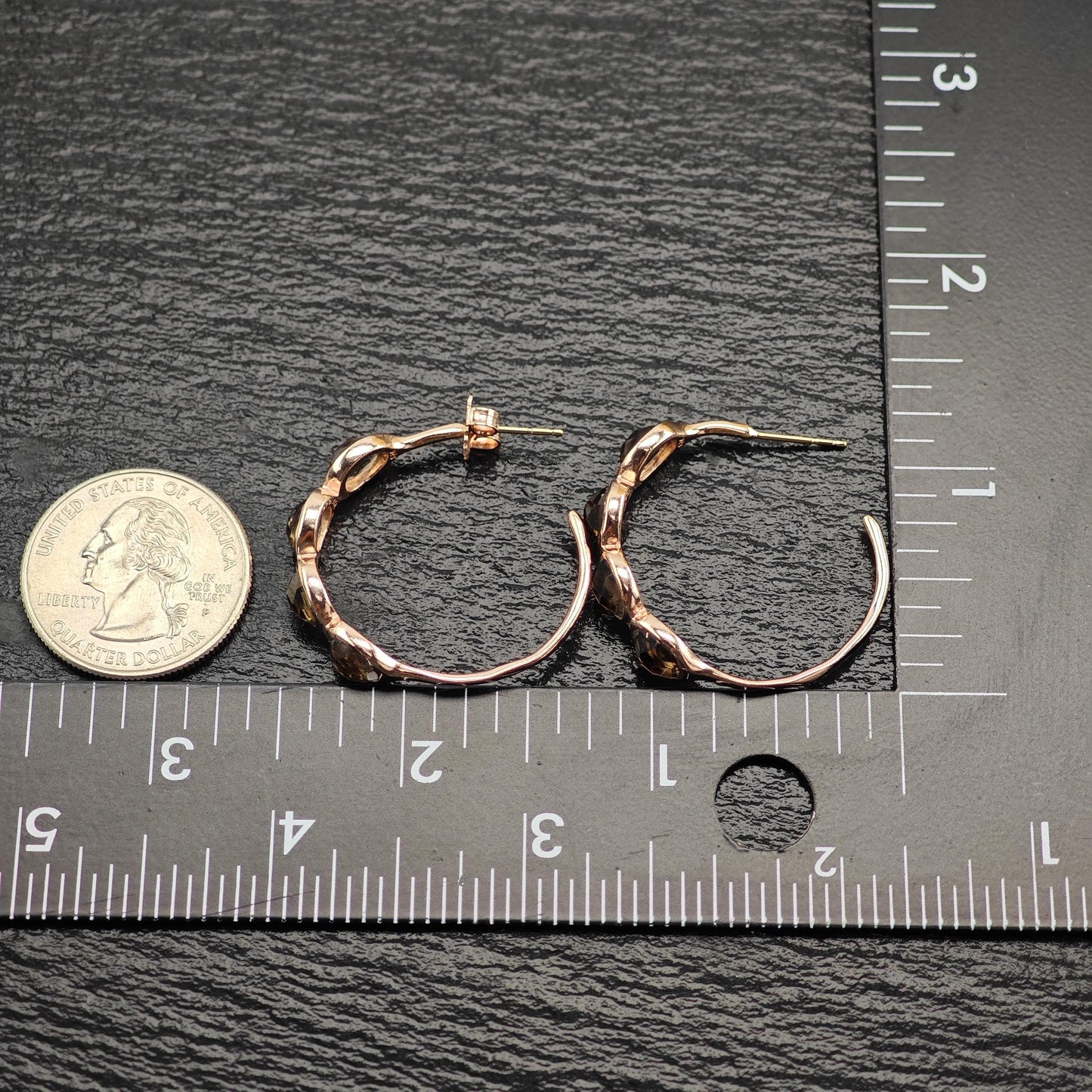 Ippolita Rose Gold, Brown Quartz Rock Candy Hoop Earrings Sterling Silver