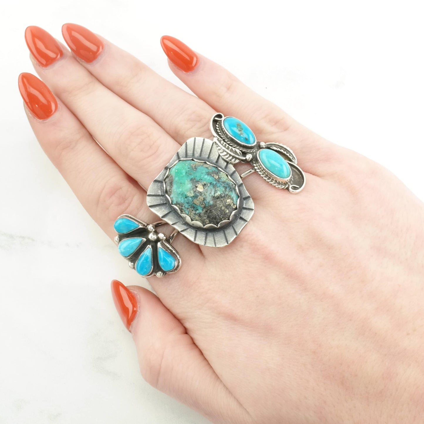 Vintage Southwest Silver Ring Turquoise Large Sterling Blue Size 5 1/2