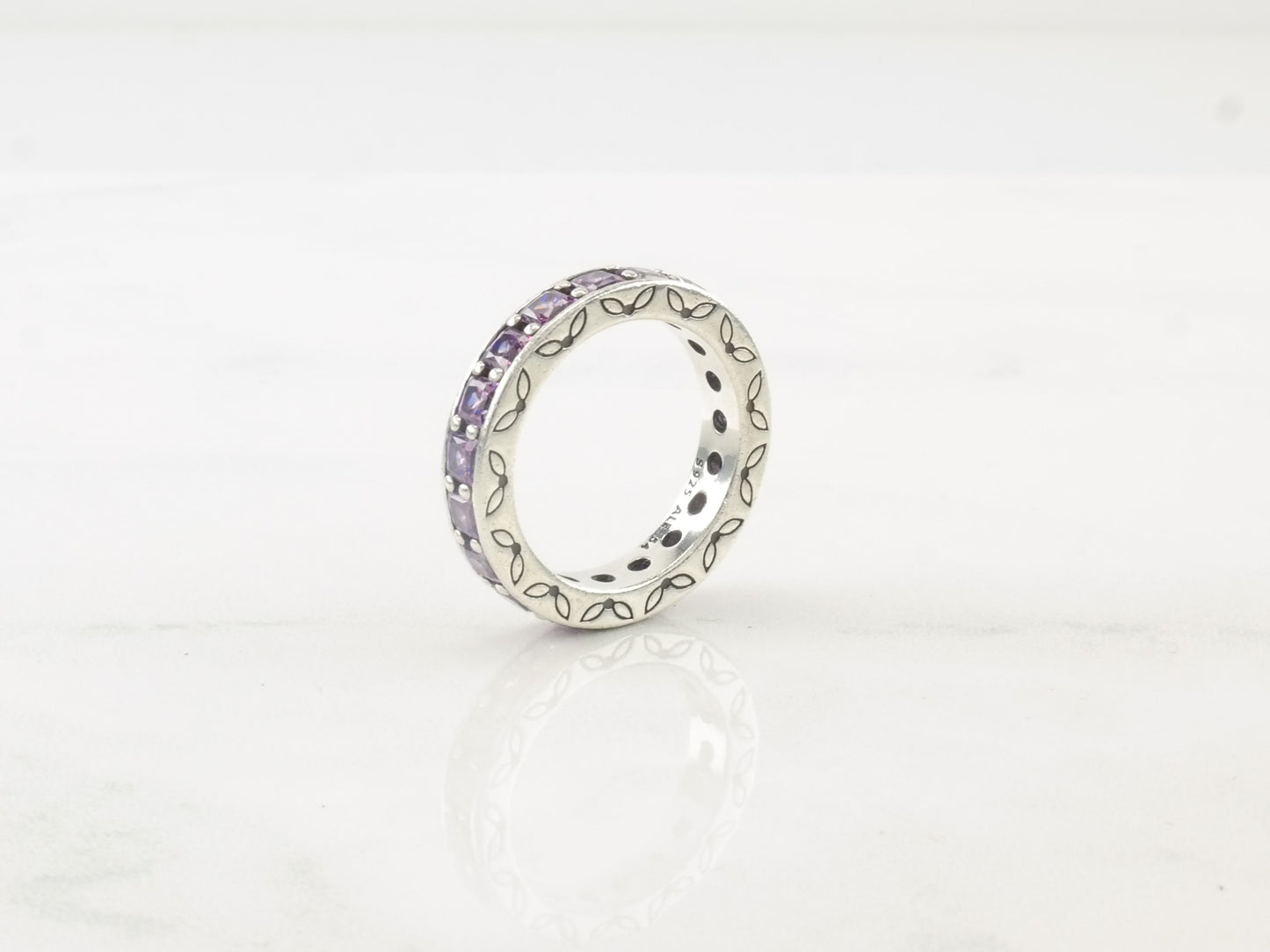 Vintage Pandora Sterling Silver Ring Purple CZ Size 6 3/4
