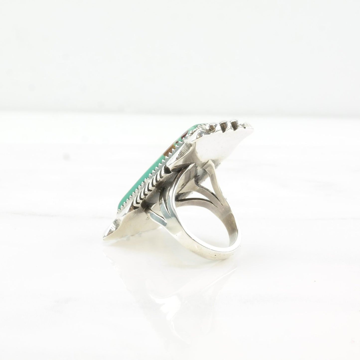 Vintage Navajo Turquoise Ring, Size 8 1/2, Sterling Silver, Blue Turquoise Shadowbox, Signed, Circa 1980s