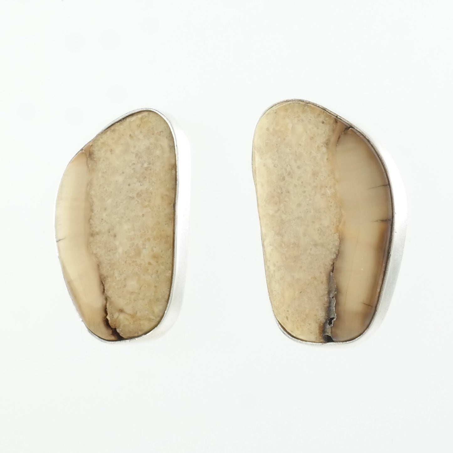 Vintage Sterling Silver Fossil Earrings, 1970s, Beige Earrings, Native American Earrings, Post Earrings