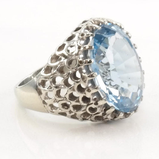 Vintage Brutalist Silver Ring Topaz Sterling Size 5 3/4