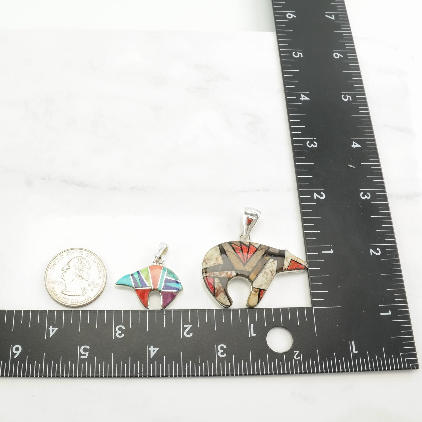 Vintage Southwest Lab Opal, Multi Gem Inlay, Bear, Buffalo, Reversible Sterling Silver Pendant