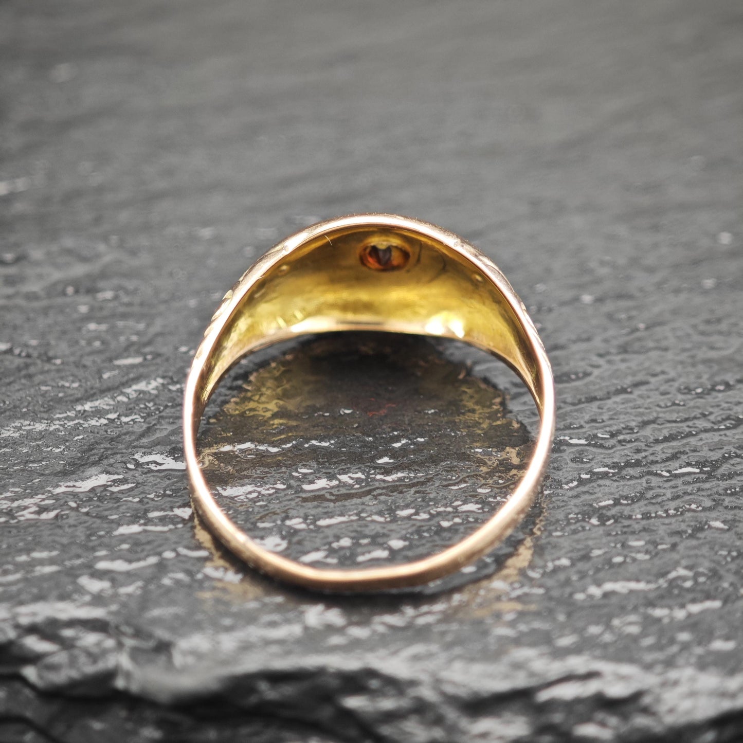 1909 Antique 9k Gold Ring Garnet Diamond Ring