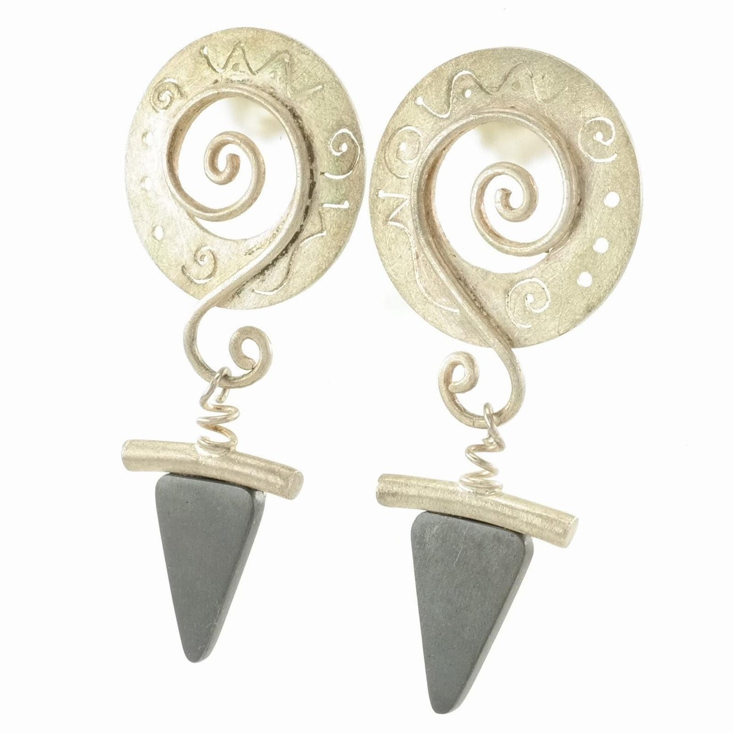 Vintage Sterling Silver Stud, dangle Earrings Swirl Triangle