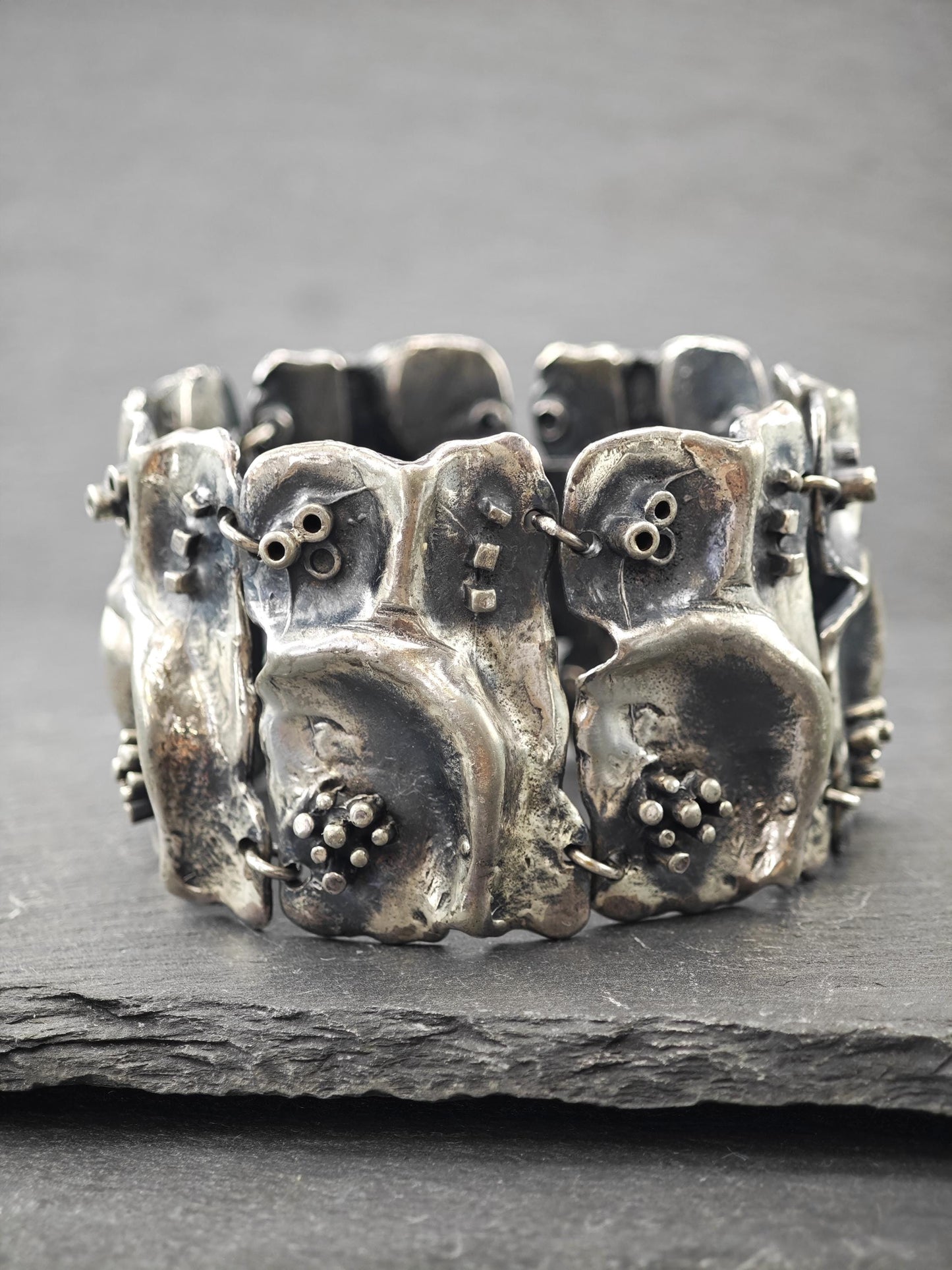 Signed, Brutalist non precious metal, Wide Panel Link Bracelet