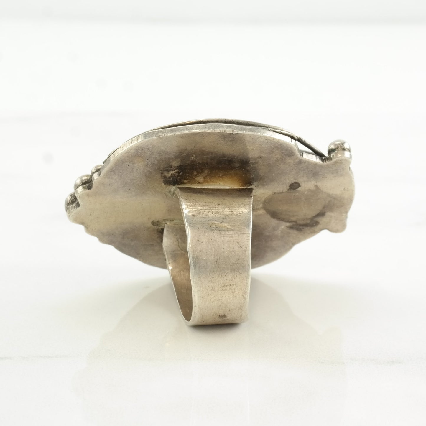 Vintage Native American Silver Ring Turquoise Feather, Stamped Sterling Size 7