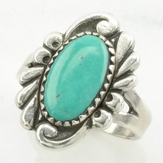 Turquoise Silver Ring Floral Sterling Blue Size 6