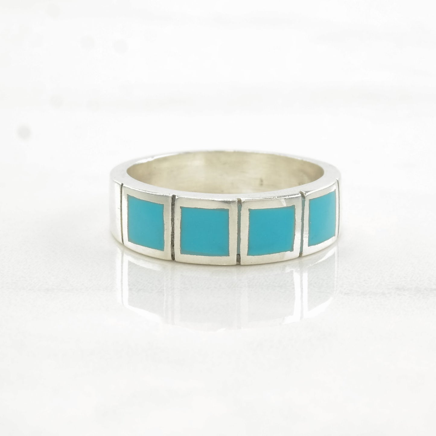 Vintage Southwest Silver Ring Turquoise Inlay Sterling Size 5 3/4