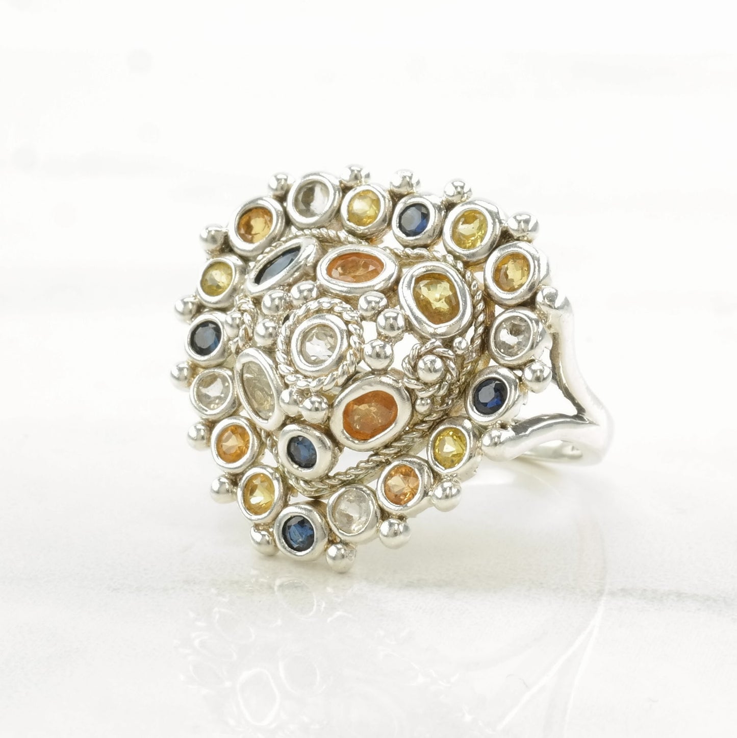Vintage Sterling Silver Ring Citrine, Topaz, Sapphire Heart Size 7