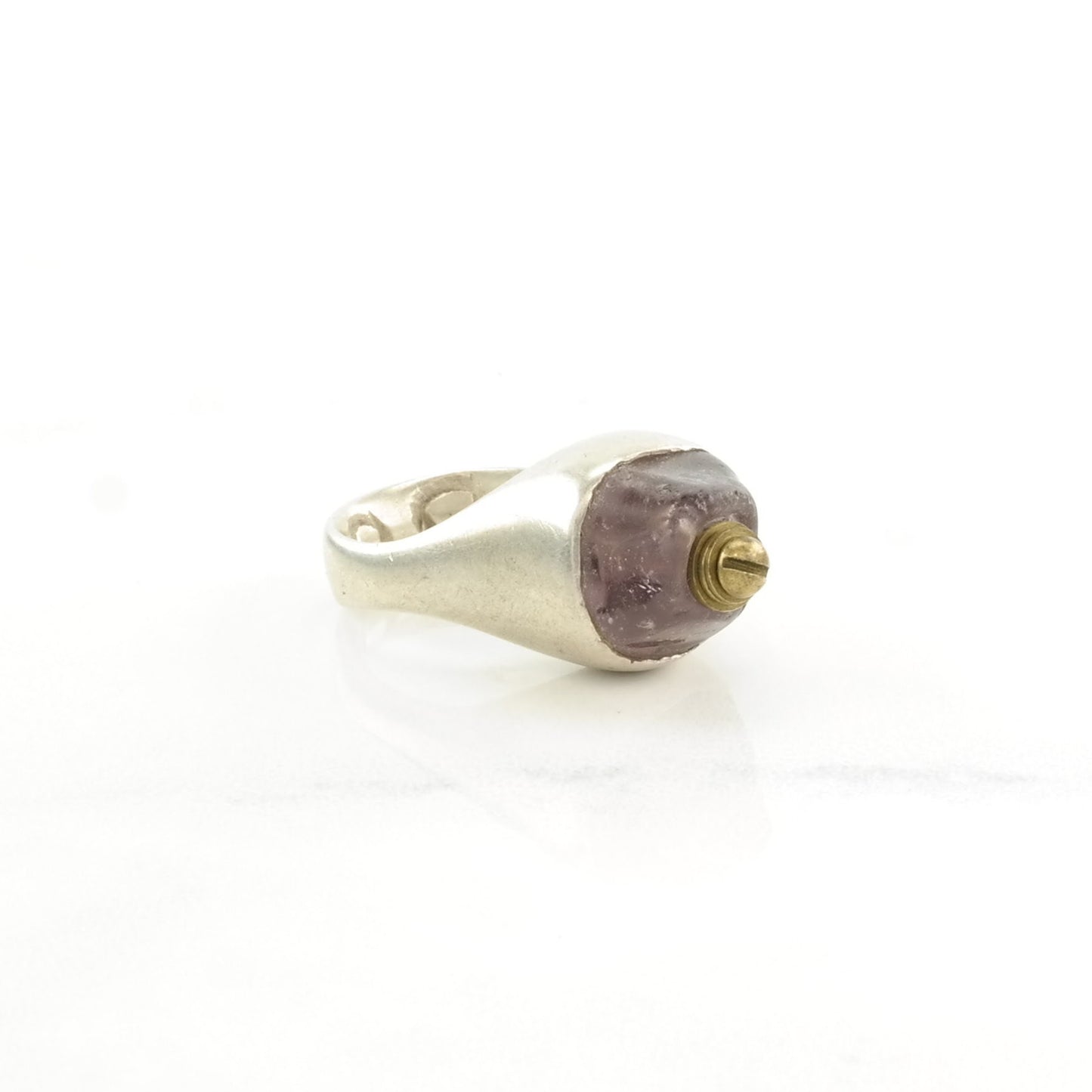 Vintage Sterling Silver Ring Amethyst Brass Accents Size 3