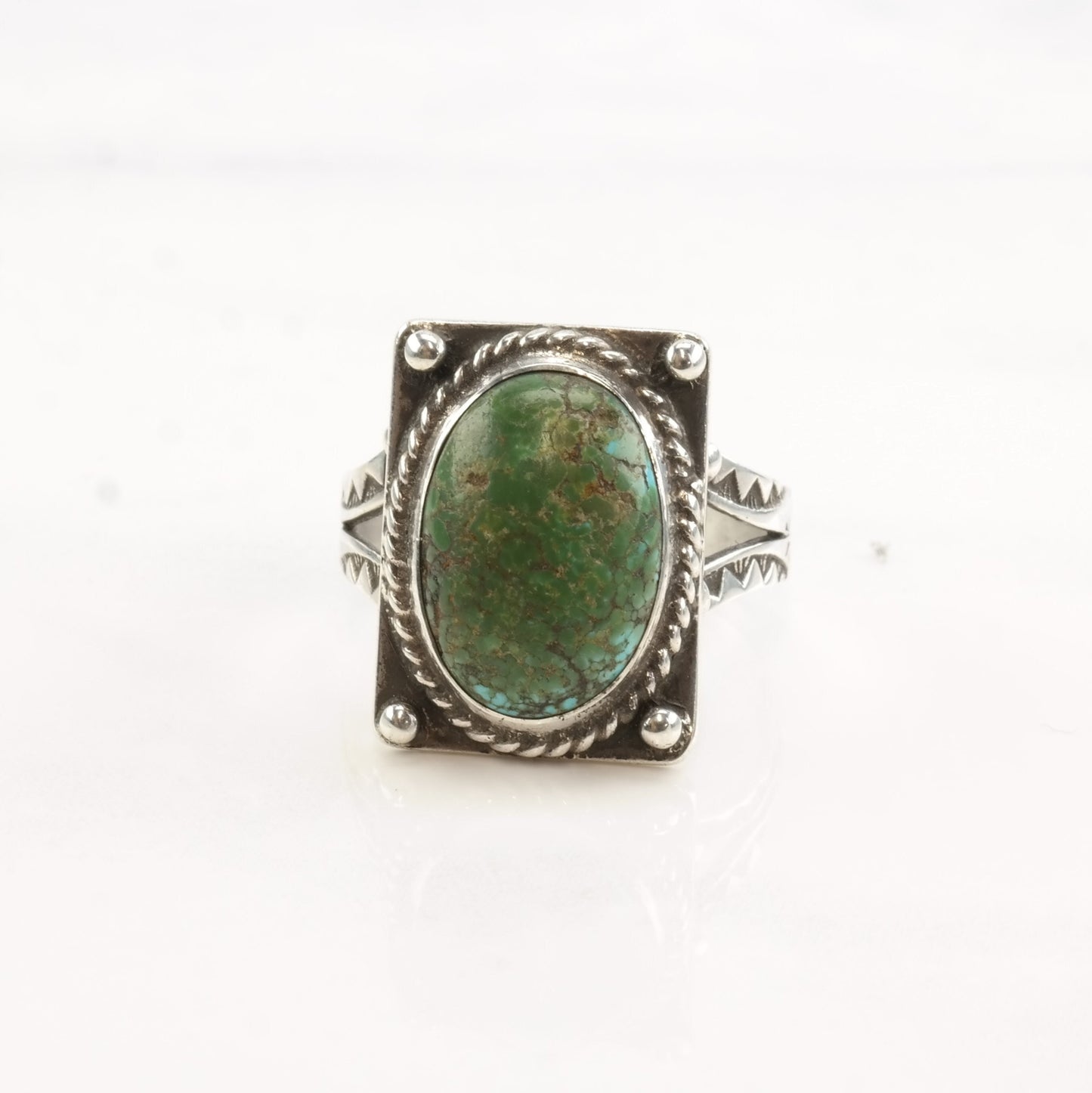 Vintage Fred Harvey Era Silver Ring Cerrillos Turquoise Oval Sterling Size 9 1/2