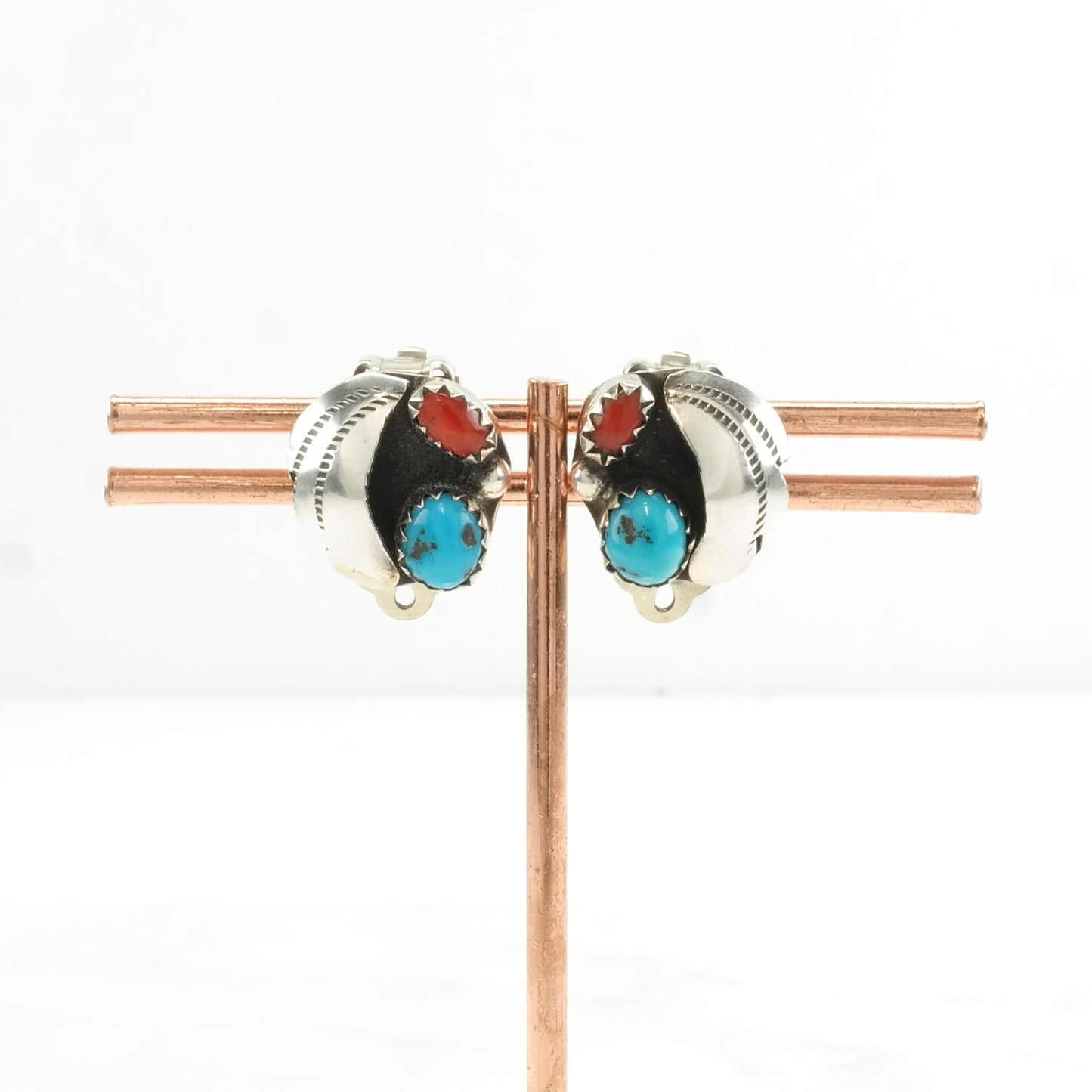 Choice of Vintage Sterling Silver Clip on, Stud Earrings Native American Blue, Red Turquoise, Coral Floral