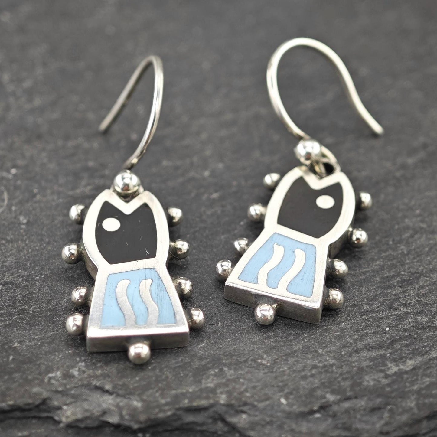 Jan Gjaltema Enamel, Fish Earrings Fish Hook Sterling Silver