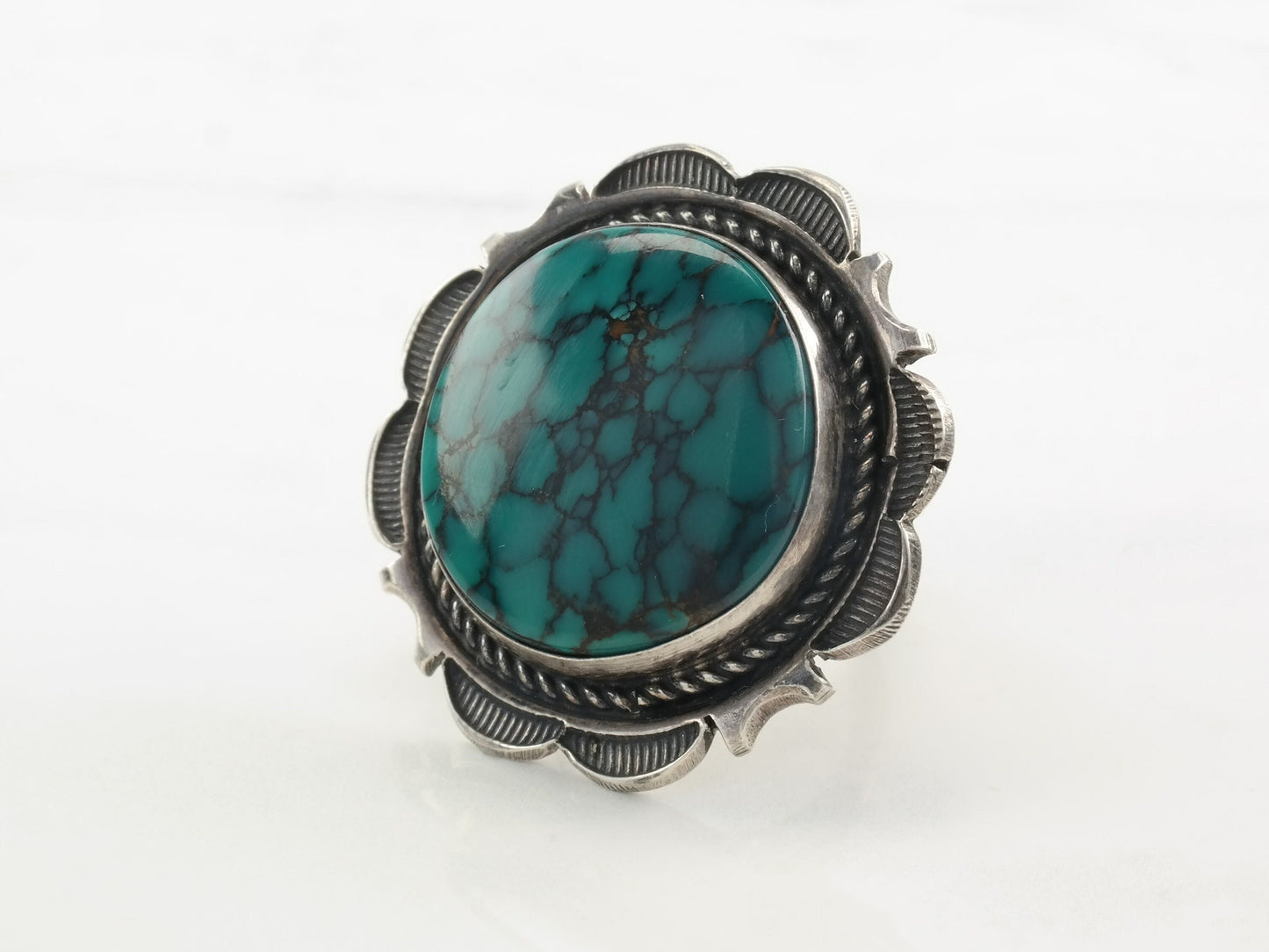 Vintage Native American Sterling Silver & Turquoise Ring | Size 8 | Spiderweb Turquoise | Southwestern Jewelry | Boho Chic | Statement Ring