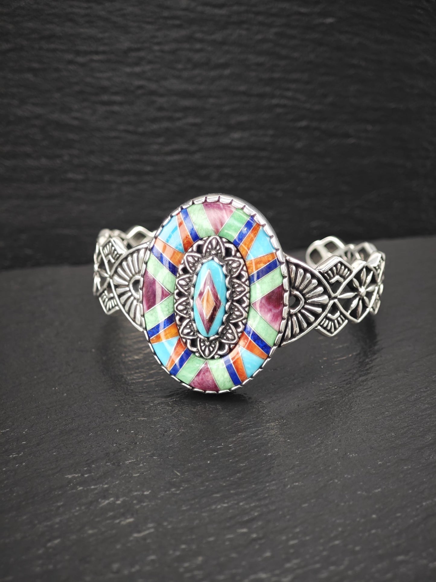 Carolyn Pollack Turquoise, Gem Inlay Cuff Bracelet Sterling Silver