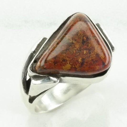 Vintage Native American Silver Ring Dinosaur Bone Sterling Brown Size 6 1/4