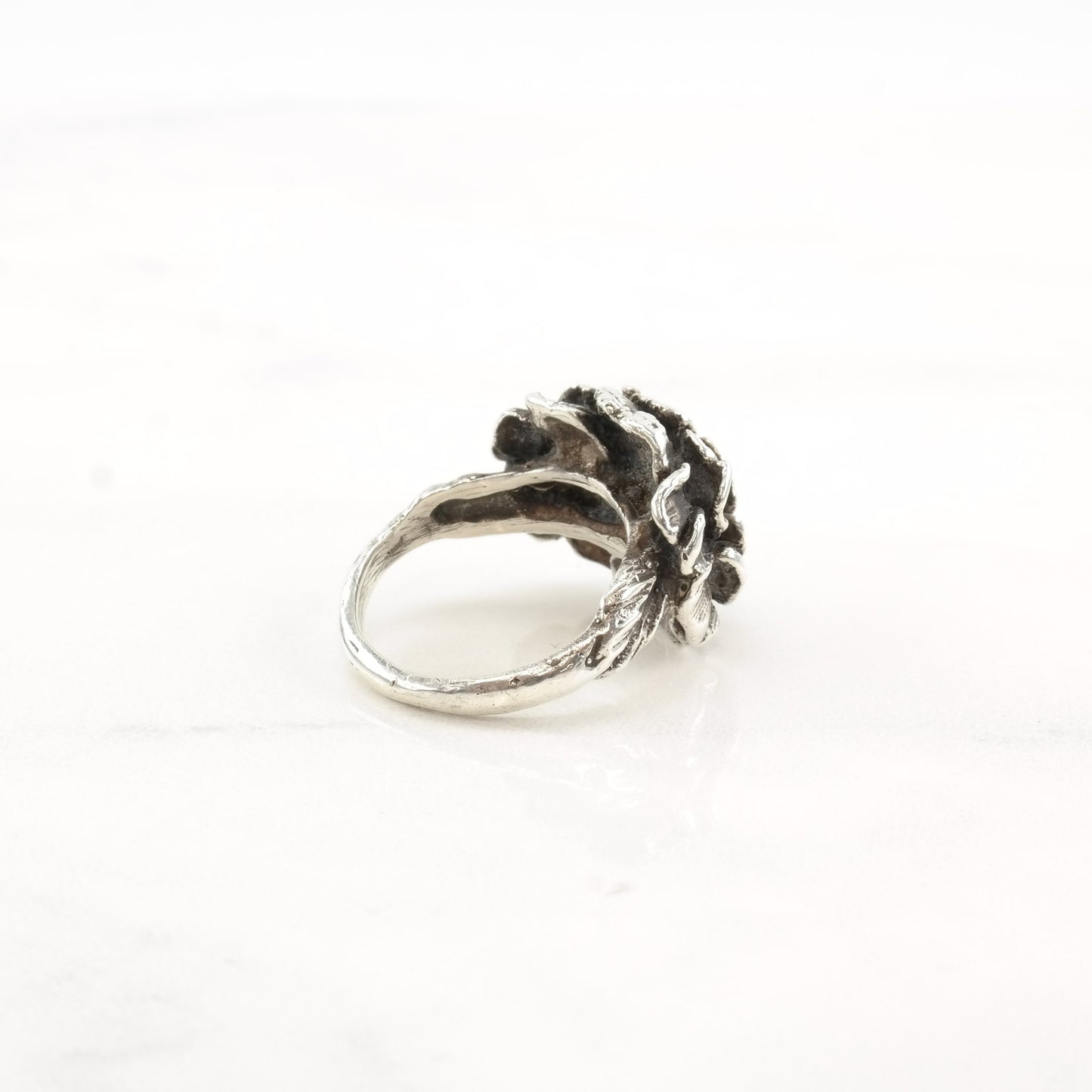 Vintage Brutalist Silver Ring Lab Opal Flower Sterling Size 5