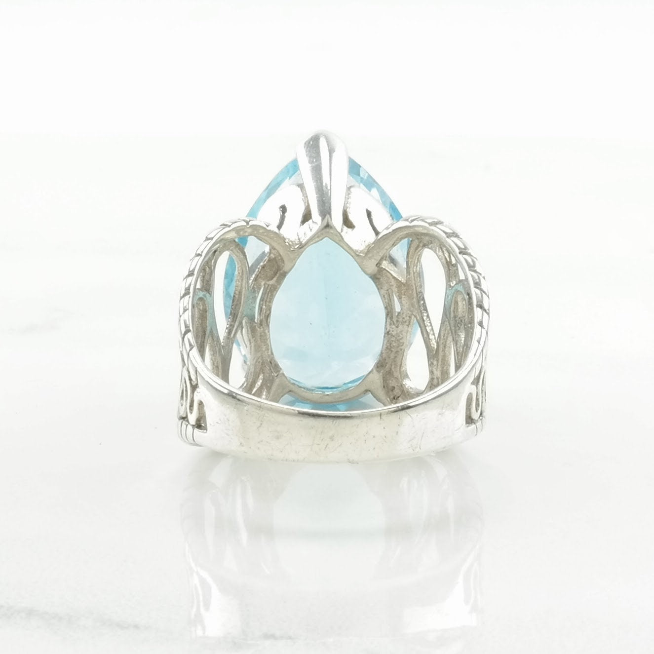 Vintage Sterling Silver Ring Topaz Teardrop Blue Size 8 3/4