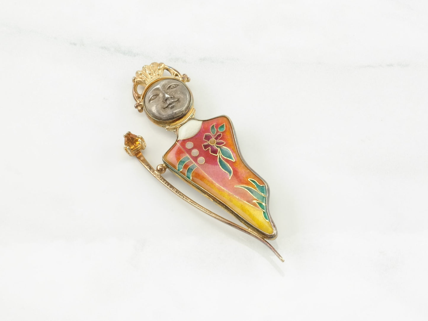 Katrin Wolf Brooch Enamel Citrine Gold Goddess Sterling Silver