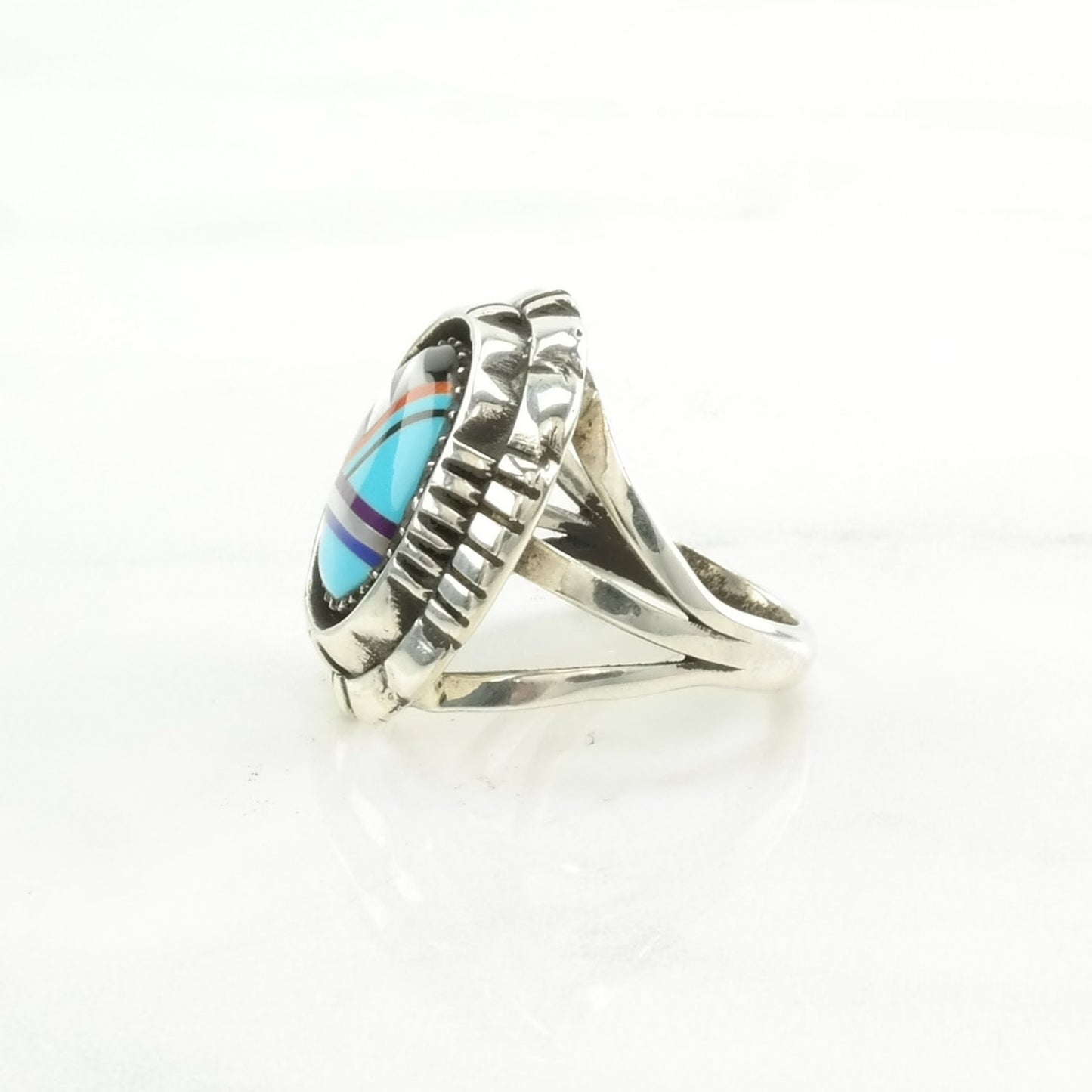 Southwest Sterling Silver Inlay Ring Size 6 1/2