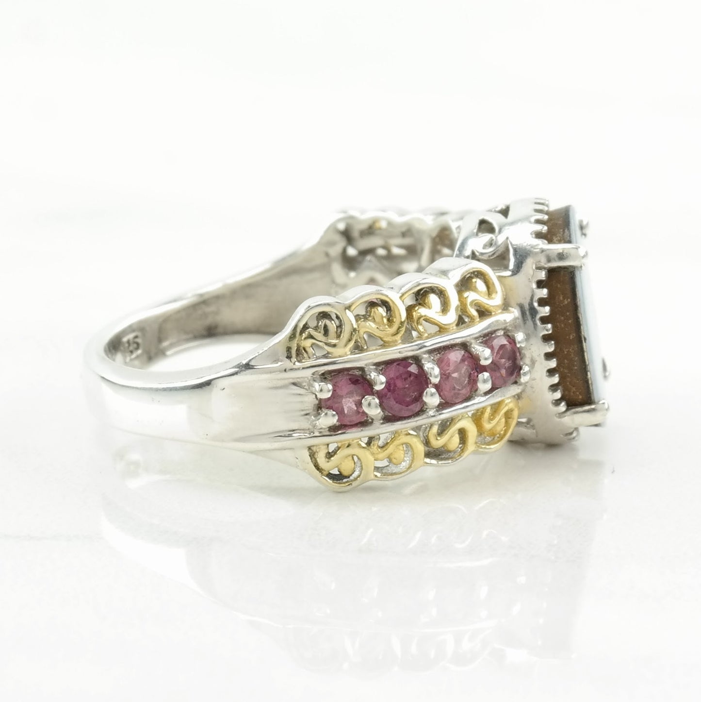 Vintage Sterling Silver Ring Opal Doublet, Pink Garnet Gold Hue Size 6