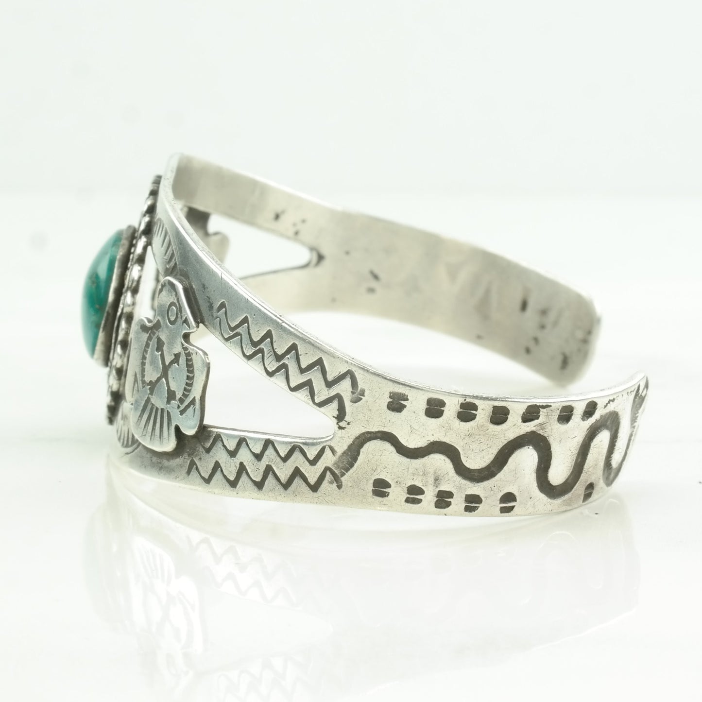 Fred Harvey Era Sterling Silver Cuff Bracelet | Turquoise Bird | Native American Jewelry