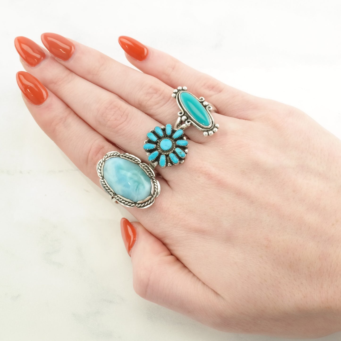Vintage Sterling Silver Ring Larimar Rope Detail Blue Size 7 1/2