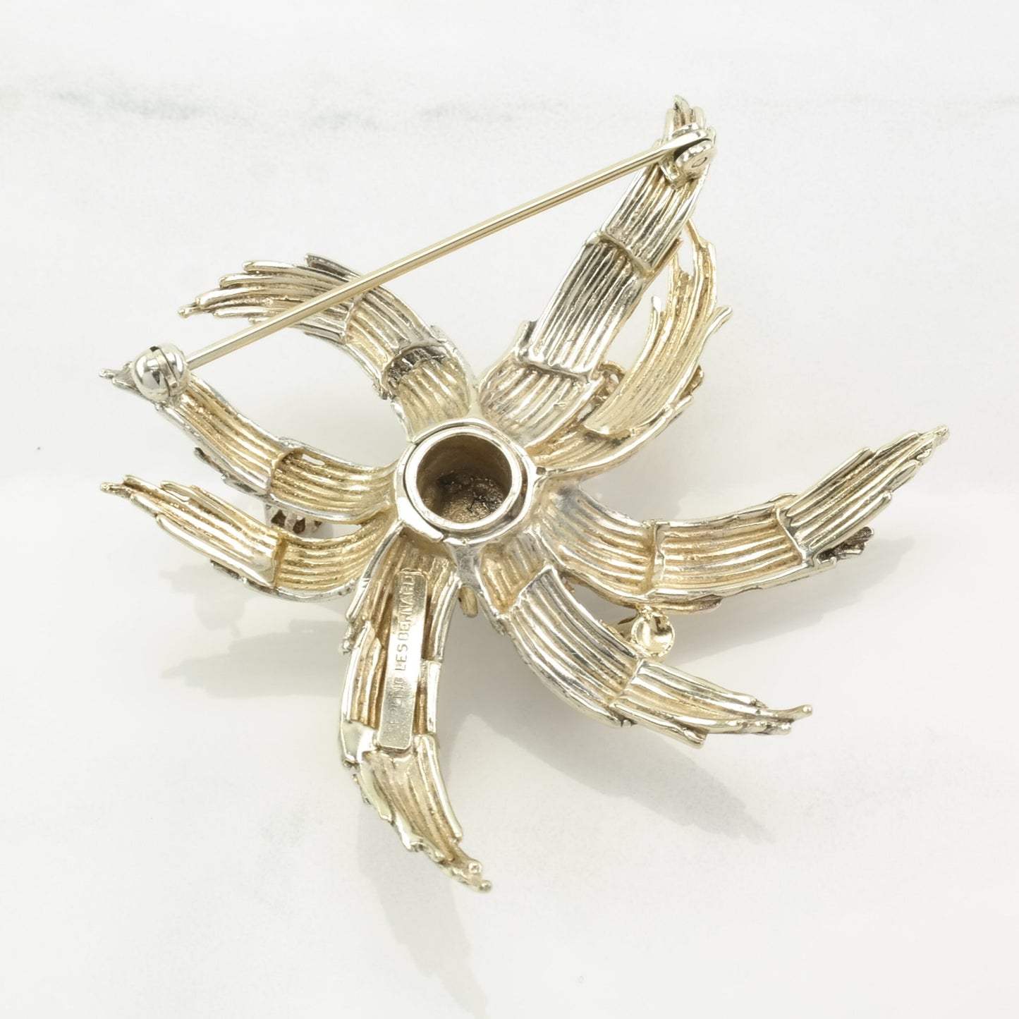 Flower Brooch, Abstract Topaz Gold Sterling Silver B1544