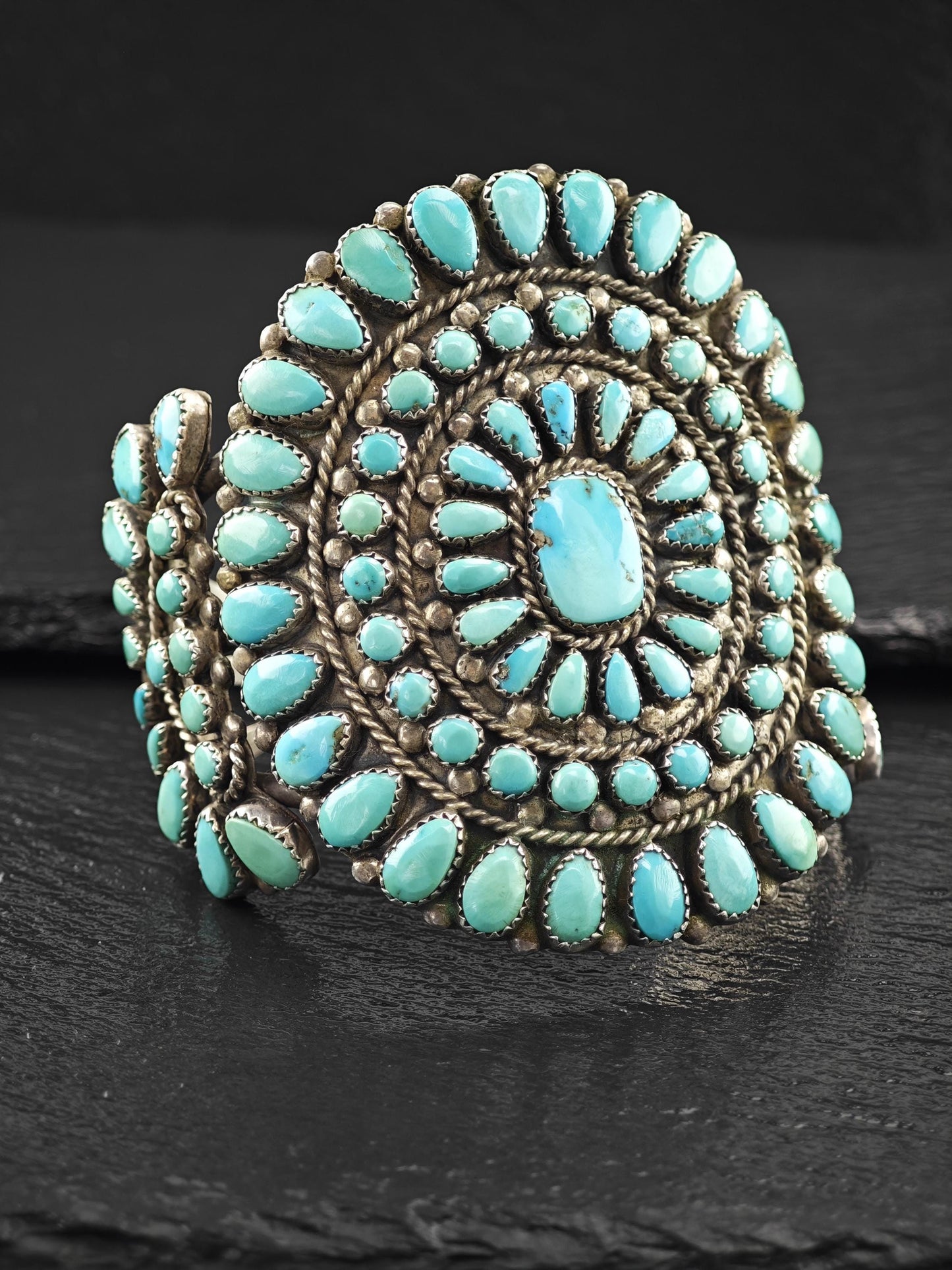 1950's Native American Large Cuff Bracelet Sterling Silver