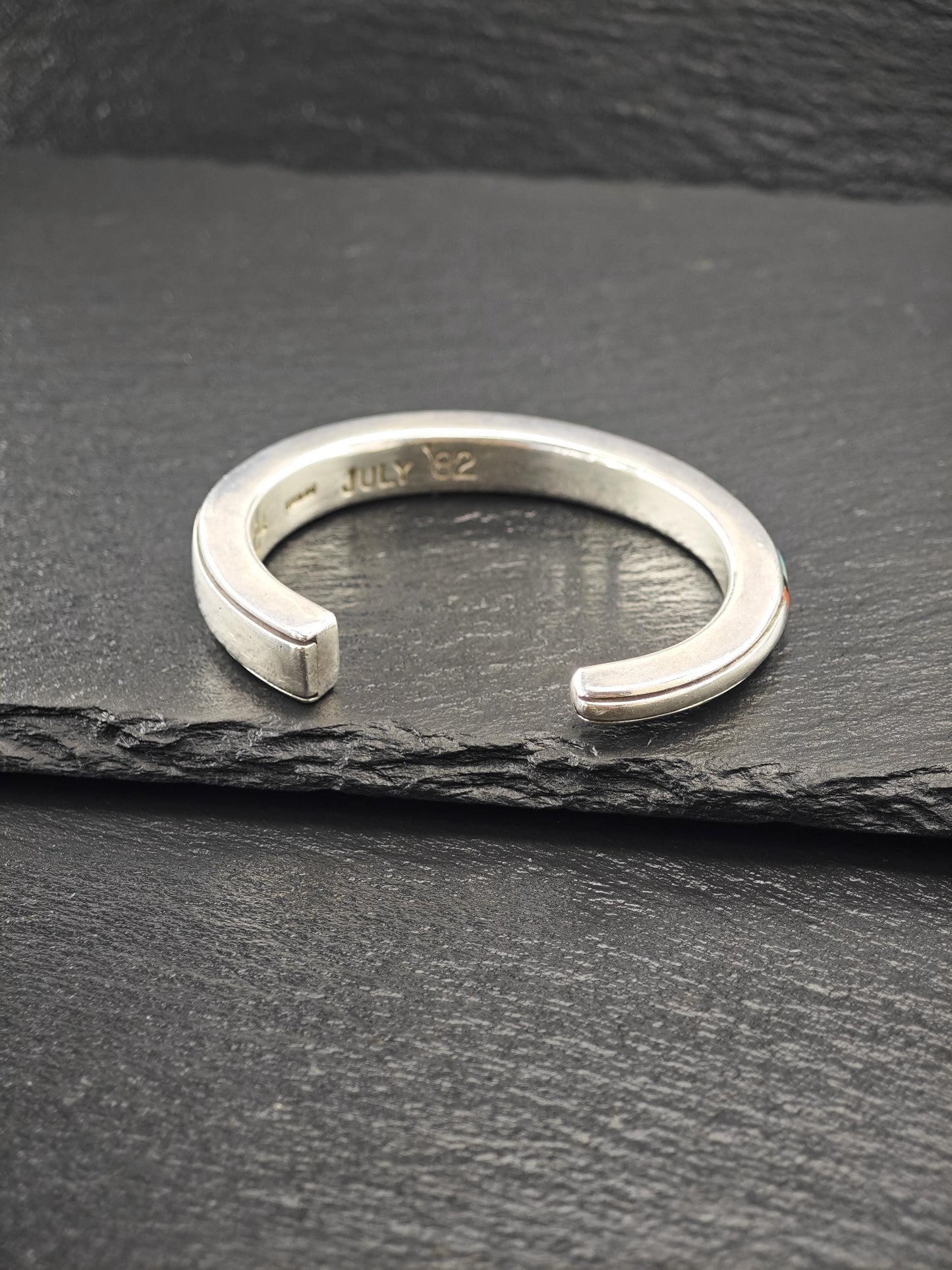 Signed Native American Inlay, Cuff Bracelet Sterling Silver