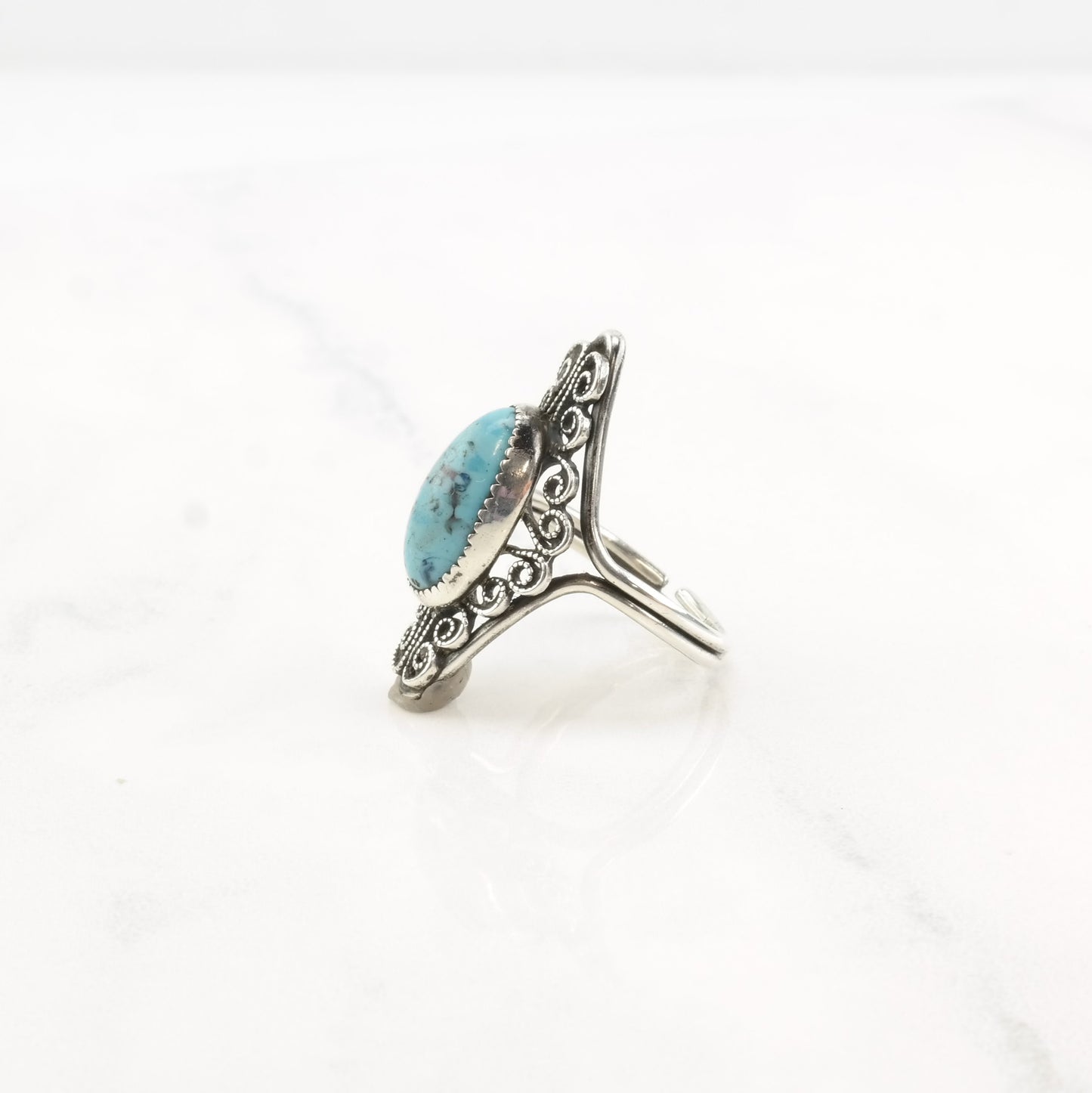 Vintage Sterling Silver Hubbell Glass Filigree Adjustable Ring Size 5