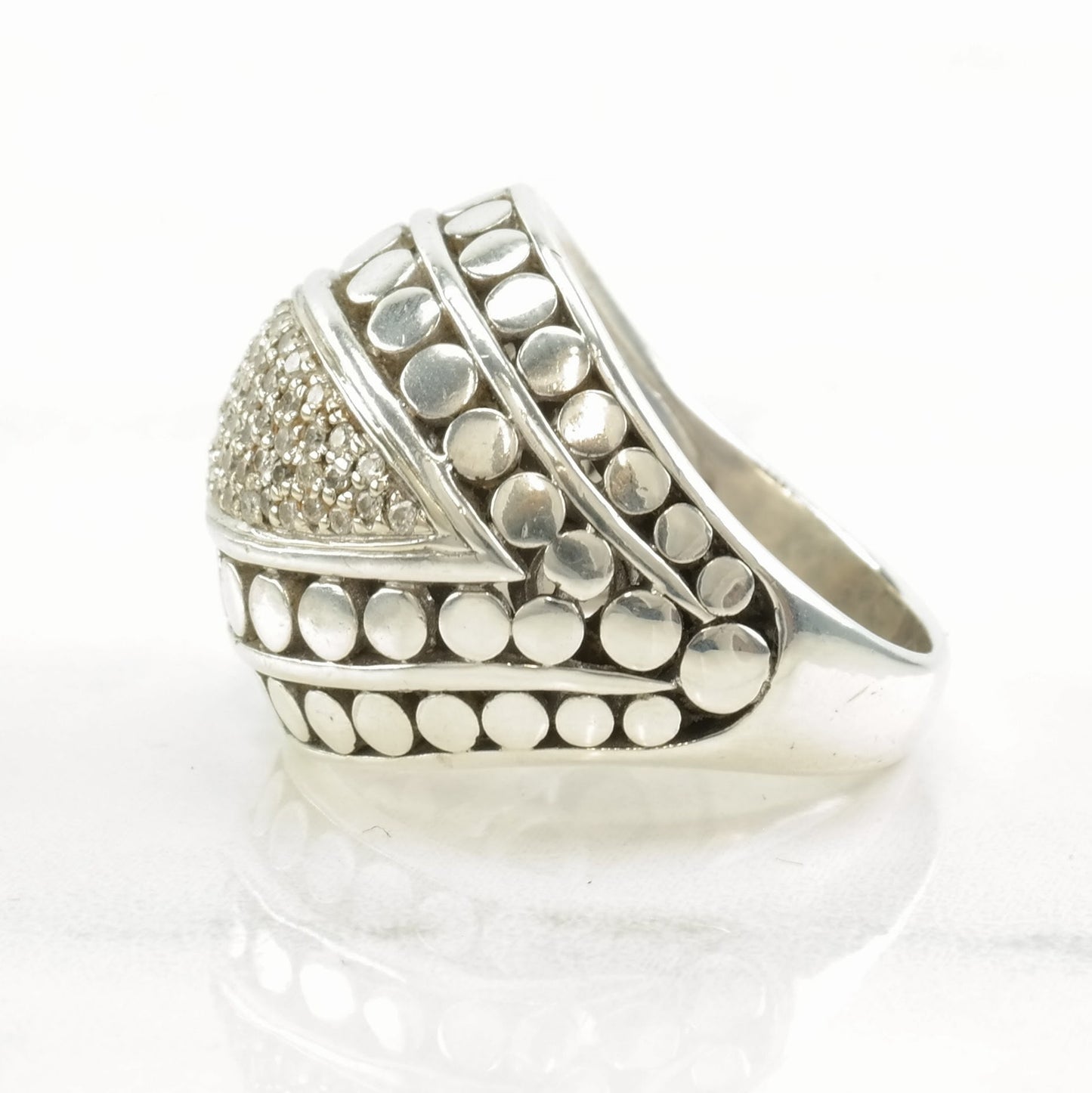 Vintage John Hardy Silver Ring Pave Diamond 18K Gold Sterling Size 7