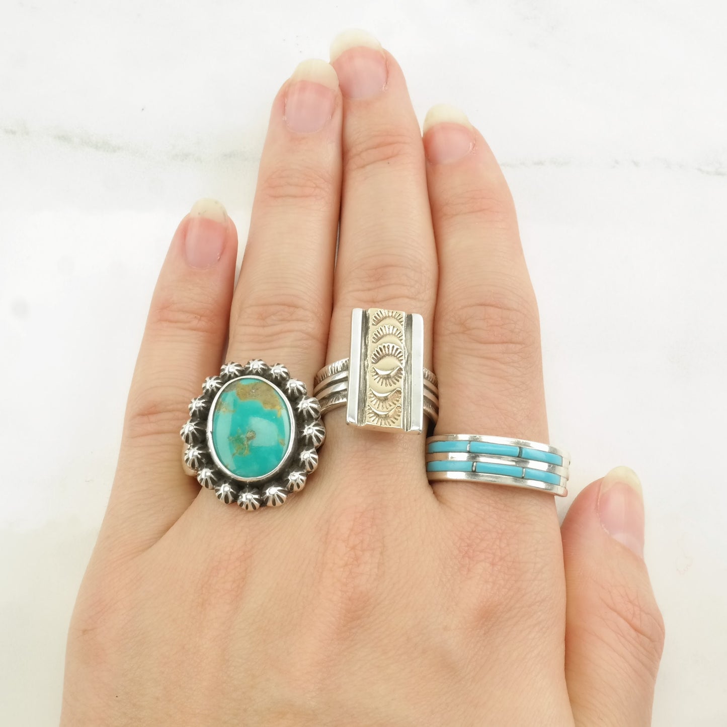 Navajo Guild Sterling Silver Turquoise Ring | Vintage Native American Jewelry Size 7